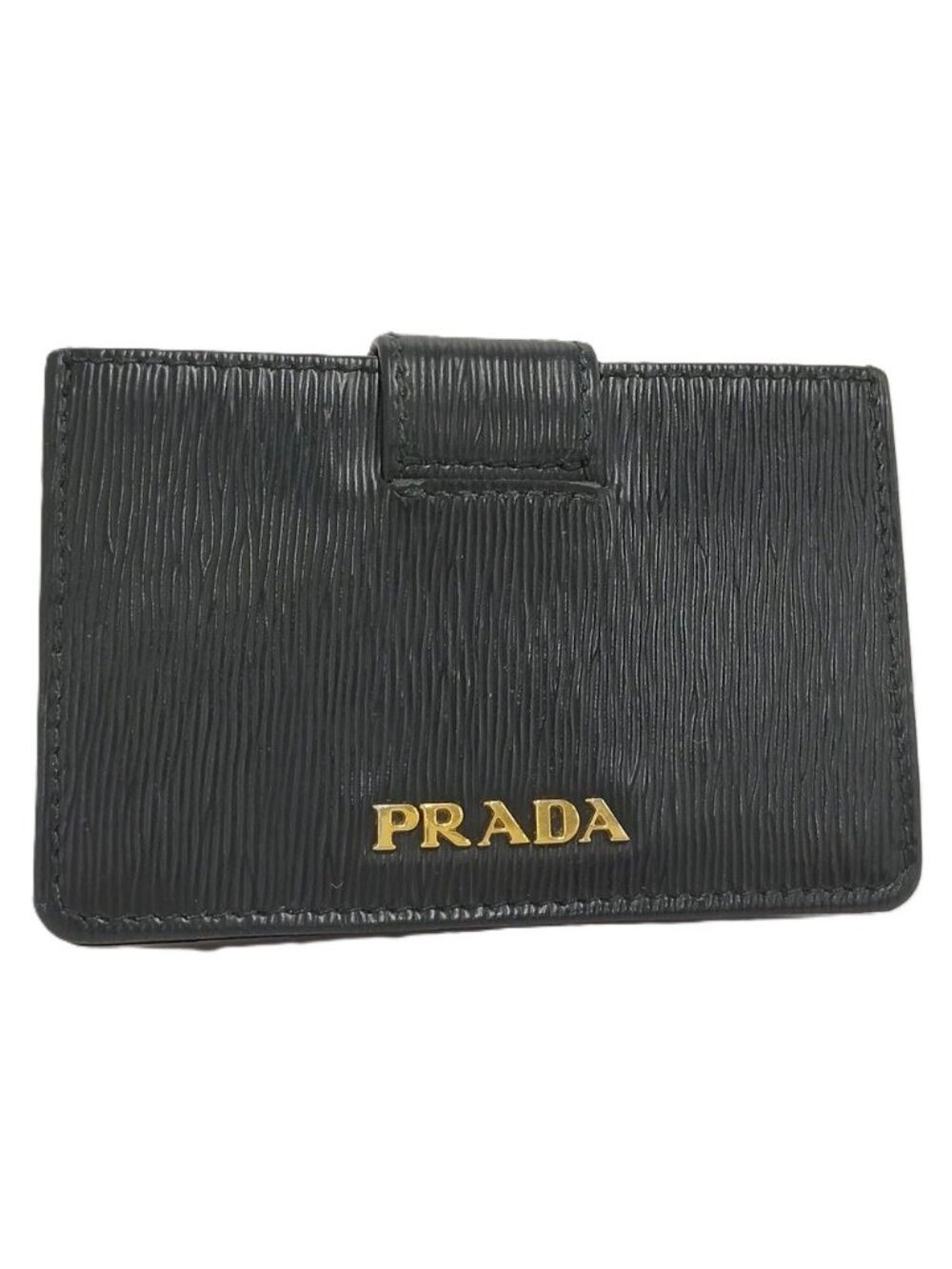 Prada Card Case Embossed Leather Black